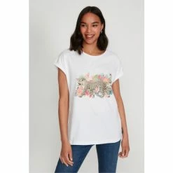 M&Co White Leopard Logo T-Shirt