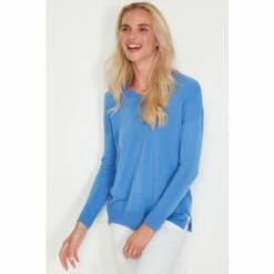 M&Co Blue Plain V-Neck Split Hem Jumper