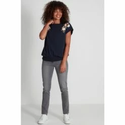 M&Co Blue Floral Puff Print Shirred T-Shirt -M&Co shop unnamed file 666