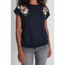 M&Co Blue Floral Puff Print Shirred T-Shirt -M&Co shop unnamed file 668