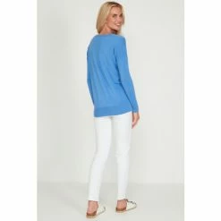 M&Co Blue Plain V-Neck Split Hem Jumper -M&Co shop unnamed file 68
