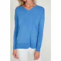 M&Co Blue Plain V-Neck Split Hem Jumper -M&Co shop unnamed file 69