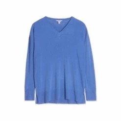 M&Co Blue Plain V-Neck Split Hem Jumper -M&Co shop unnamed file 70