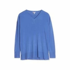 M&Co Blue Plain V-Neck Split Hem Jumper -M&Co shop unnamed file 71