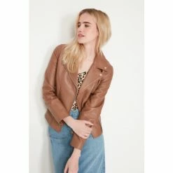M&Co Tan Brown Leather Biker Jacket -M&Co shop unnamed file 795