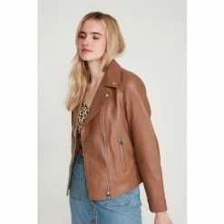 M&Co Tan Brown Leather Biker Jacket -M&Co shop unnamed file 796