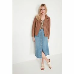 M&Co Tan Brown Leather Biker Jacket -M&Co shop unnamed file 797