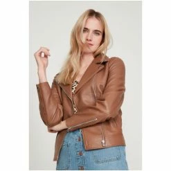 M&Co Tan Brown Leather Biker Jacket -M&Co shop unnamed file 798