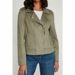 M&Co Green Suedette Biker Jacket -M&Co shop unnamed file 803