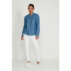 M&Co Blue Denim Frill Shirt
