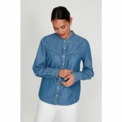 M&Co Blue Denim Frill Shirt -M&Co shop unnamed file 905